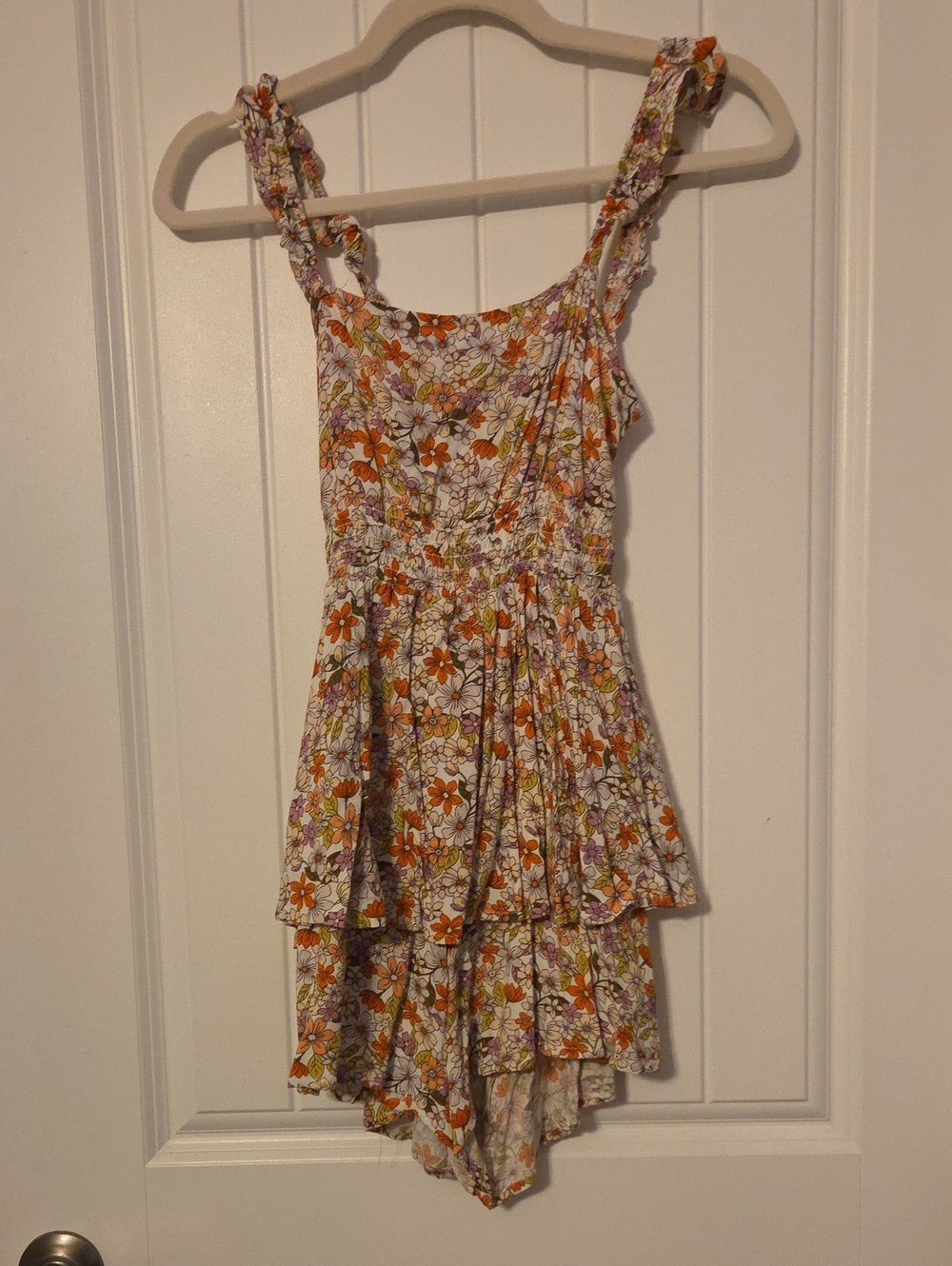 Floral Tiered Ruffle Sundress in Orange & Purple